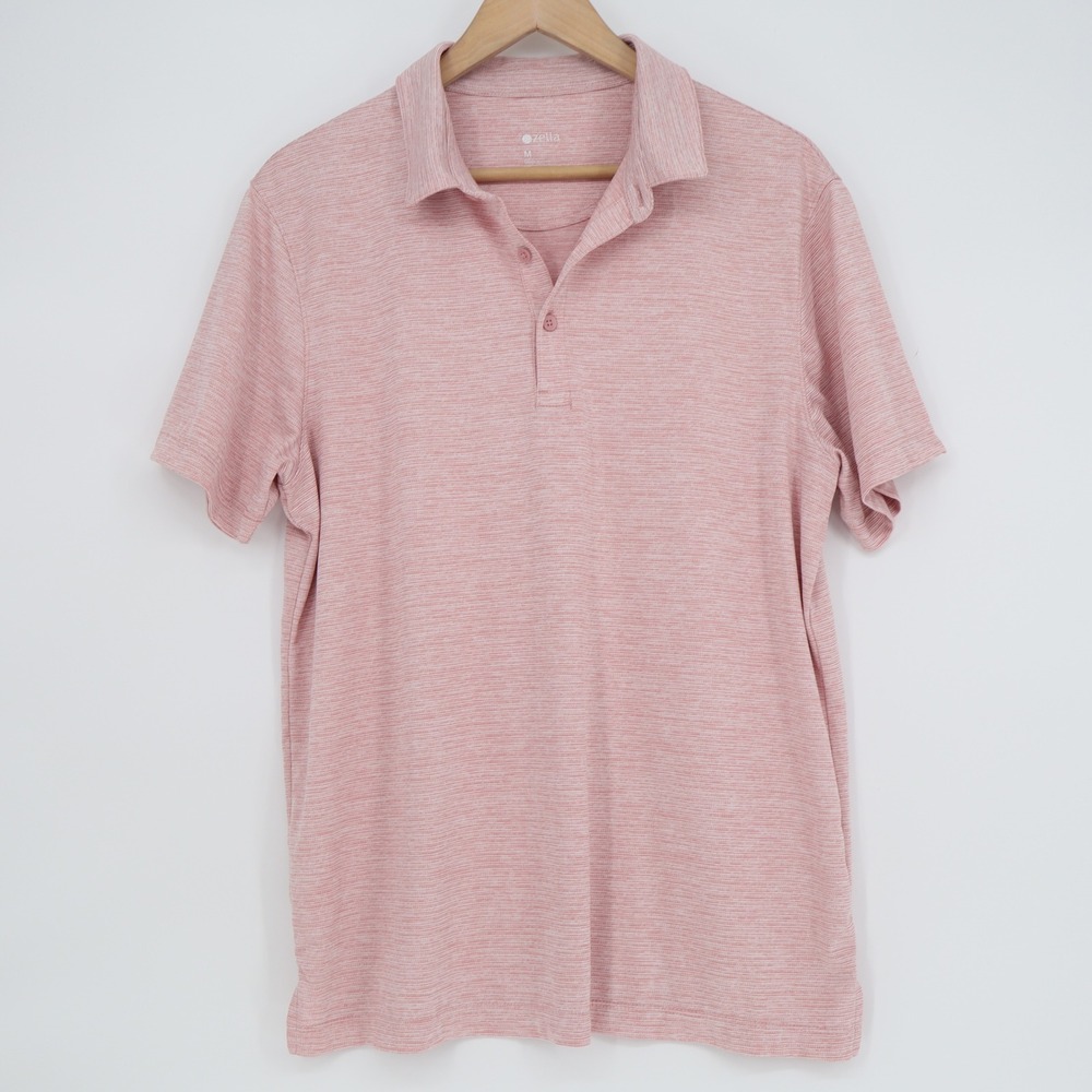 Zella Mens Space Dye Performance Polo Shirt Pink White Short Sleeve Size M